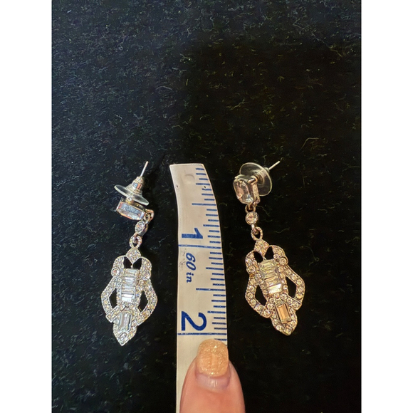 Deco Cubic Zirconia Silver Drop Earrings - Picture 6 of 6